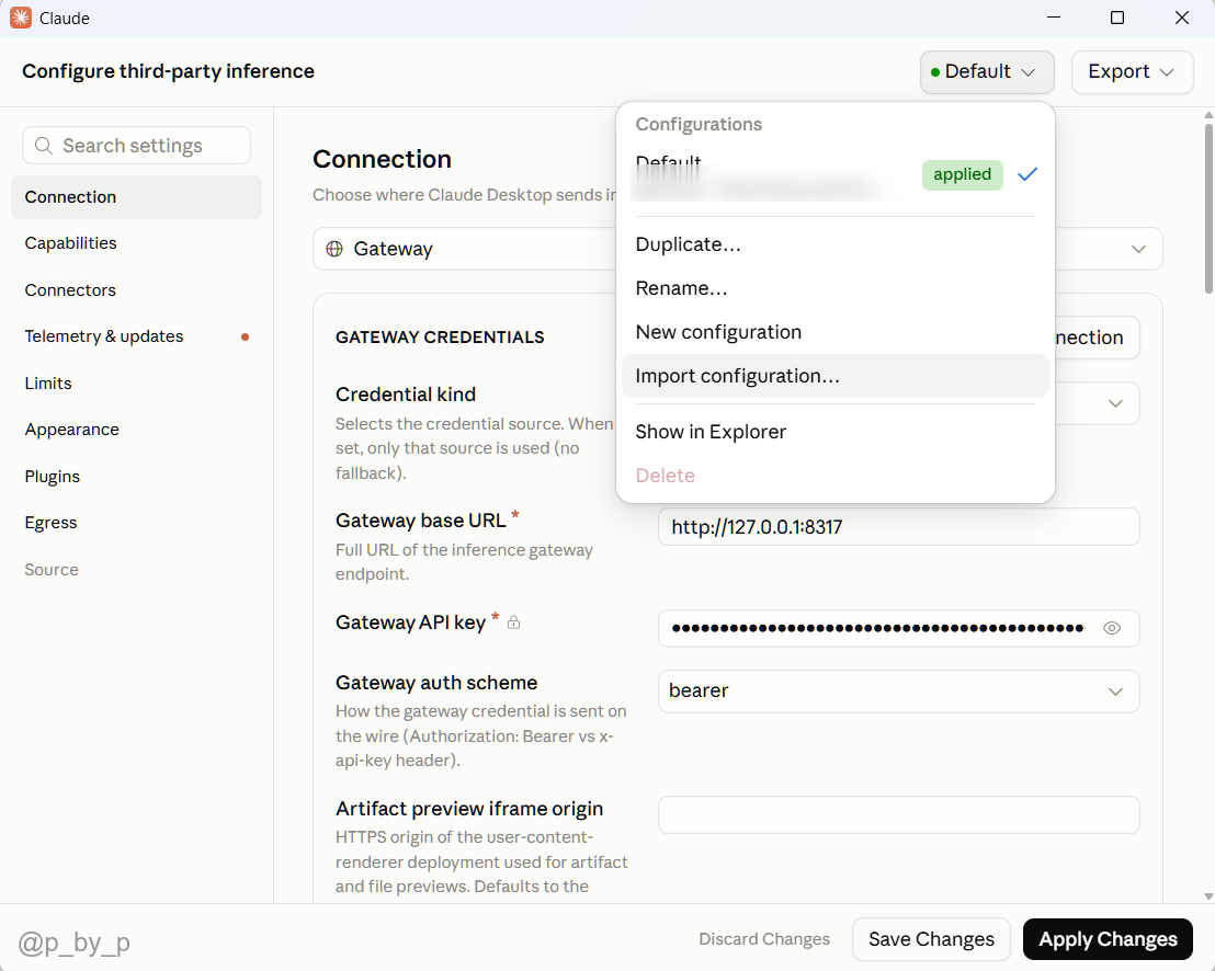 Default → Import configuration…